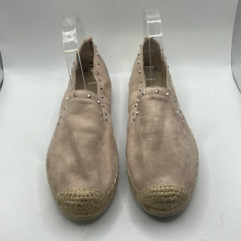Marc Fisher Chequer Slip On Shoes Flats Espadrille Pink Tan Studded Womens 7 M